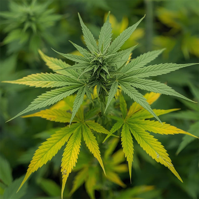 Stickstoff, Cannabis, Stickstoffmangel, gelbe Blätter