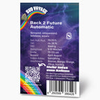 Bud Voyage Produktgrafik: Back 2 Future Automatic Hanfpflanze mit Regenbogen, Ananas-Mango-Orange Aroma und lila-farbenen Hintergrunddetails
