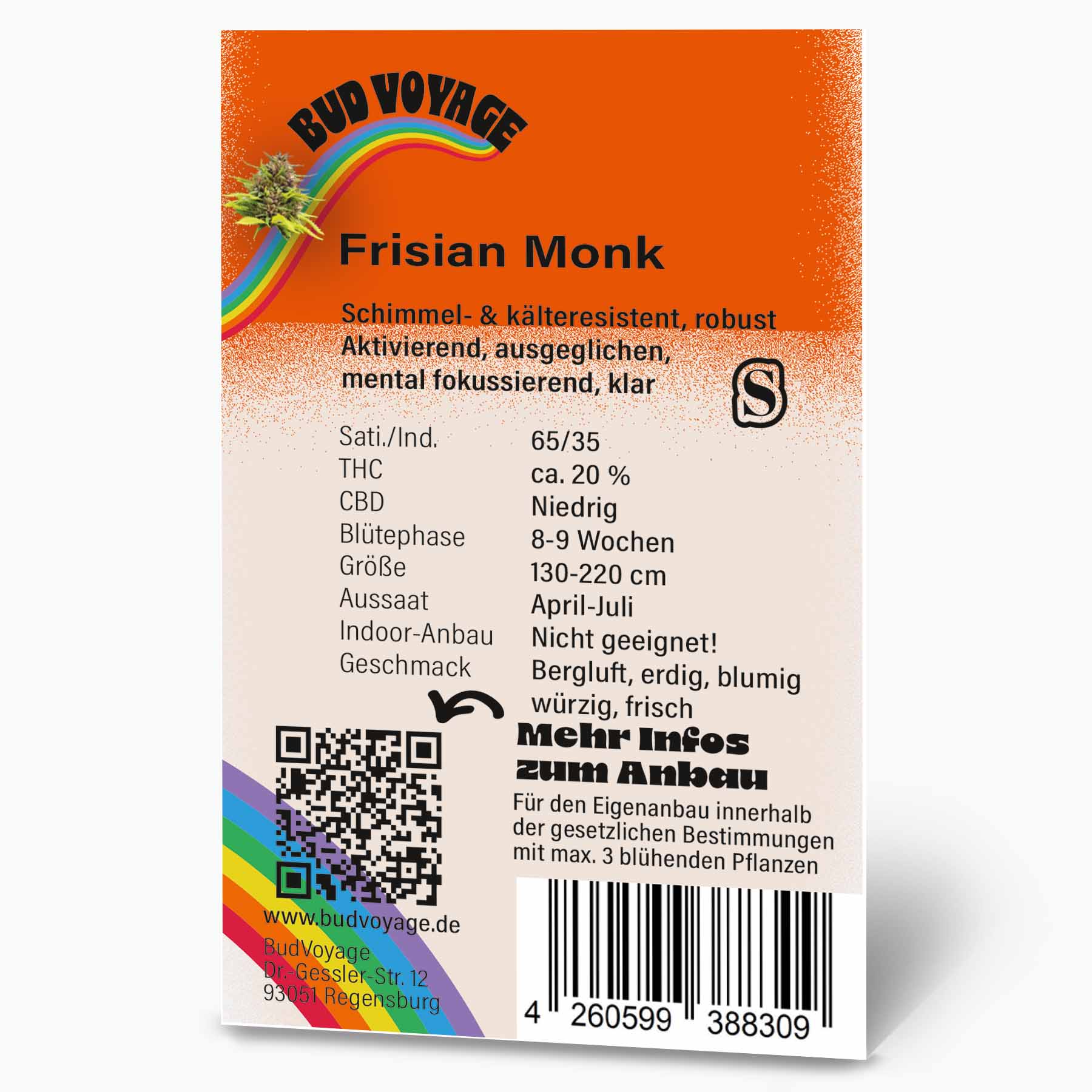 Hanfsamen Frisian Monk Regular von BudVoyage - LIMITIERT (Schimmel-& kälteresistent, ausgeglichen)